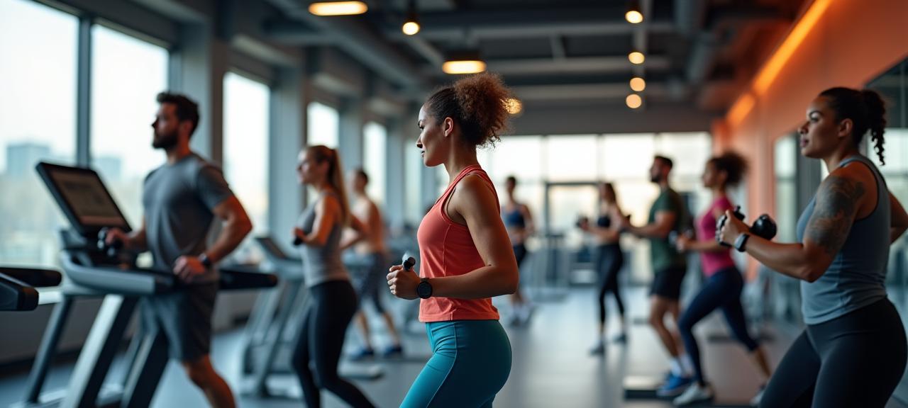 Personnes s'entraînant dans une salle de sport, ambiance dynamique