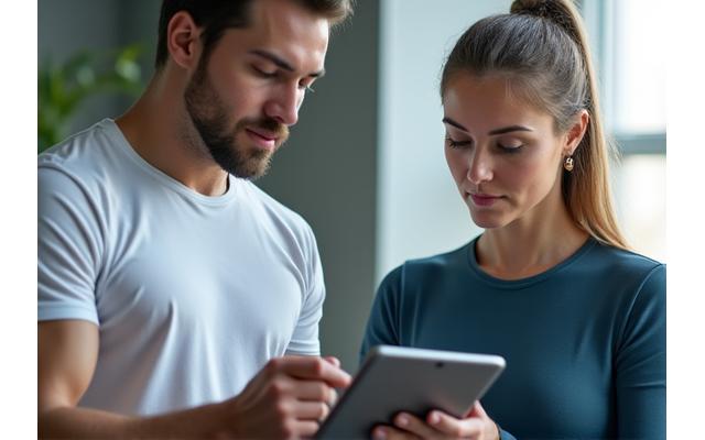 Homme avec un coach personnel, illustrant un suivi nutritionnel et exclusif